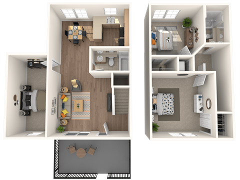 a rendering of a floor plan with a bedroom and a living room